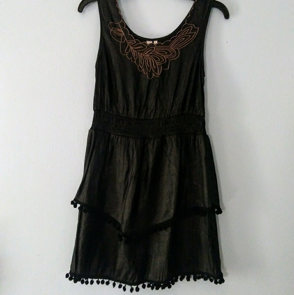 Shiny Black Tassle Dress